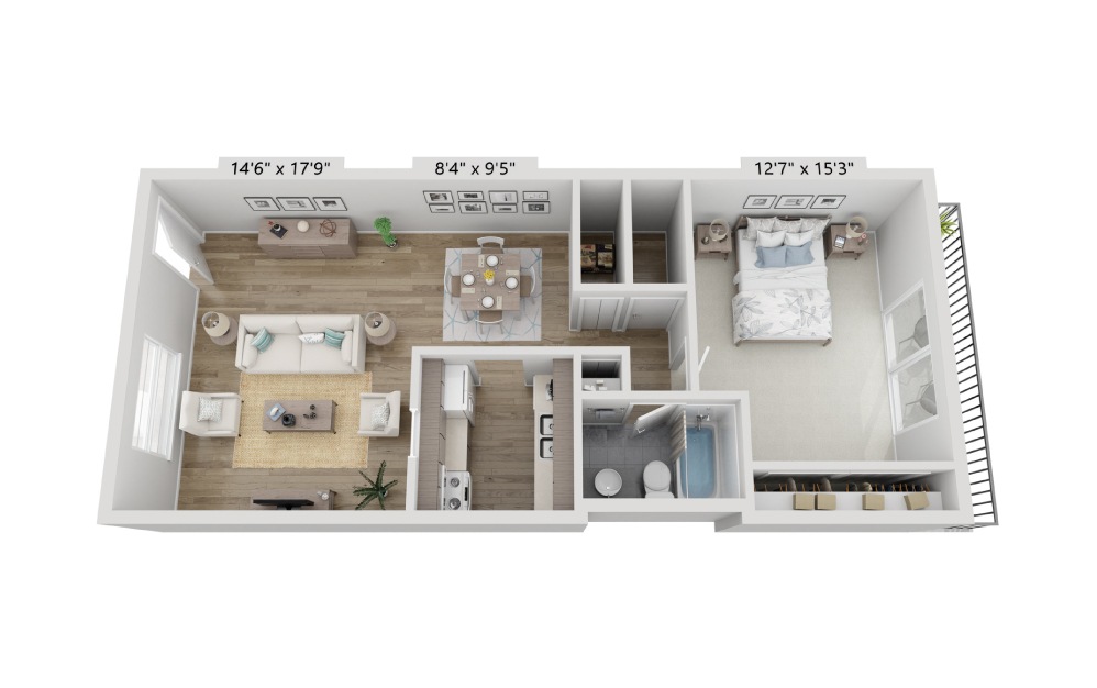 The Gilmore - 1 bedroom floorplan layout with 1 bath and 927 square feet. (Classic)